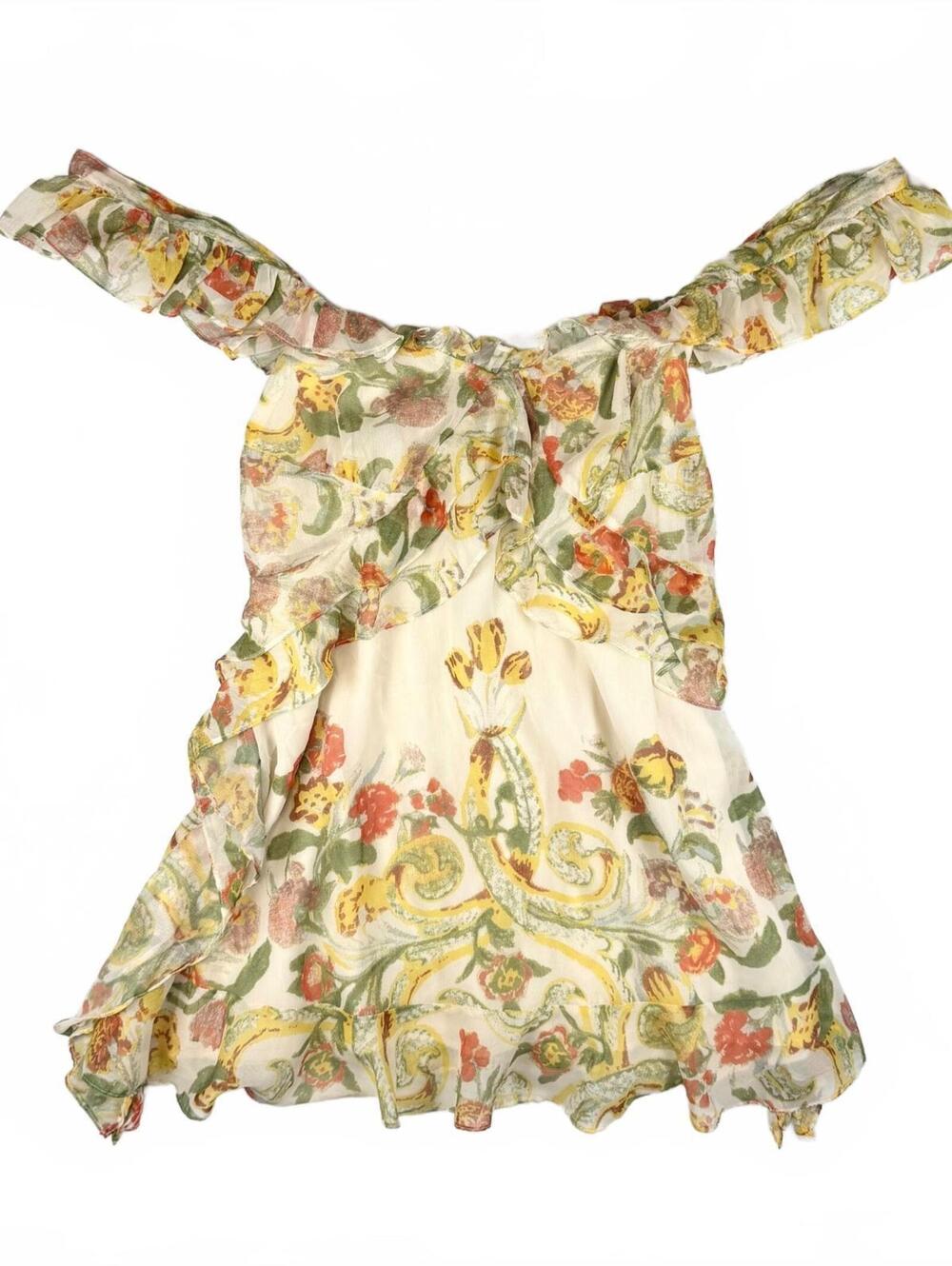 Free People yellow floral ruffle mini dress